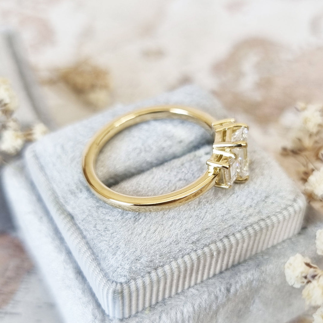 1.10 CT-3.10 CT Emerald Three Stone Lab Grown Diamond Engagement Ring