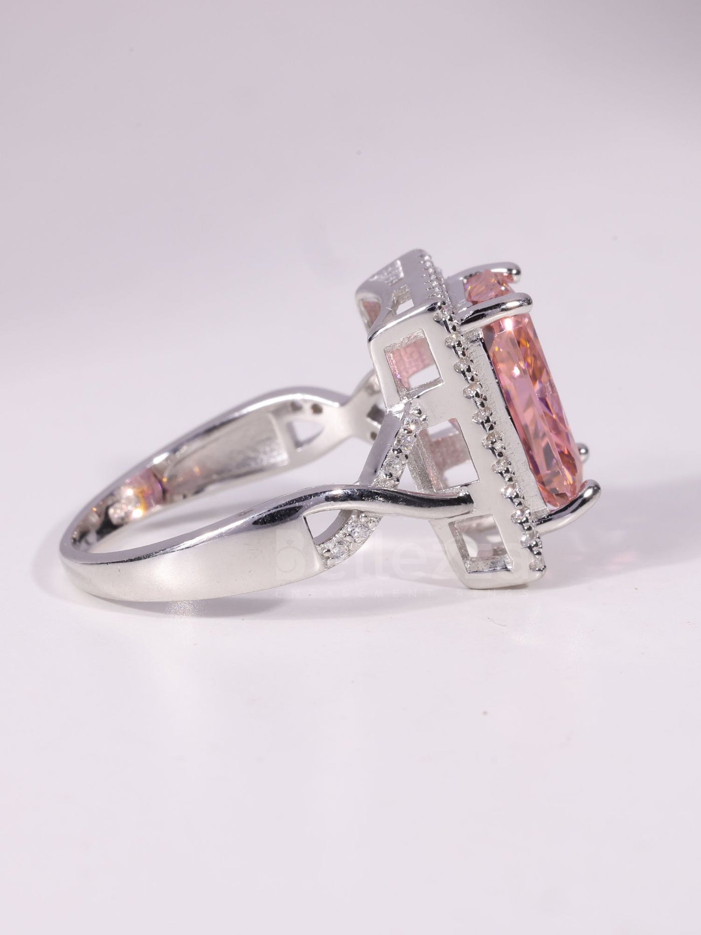 2.00CT-3.0CT Radiant Cut Orangy Pink Diamond Engagement Ring