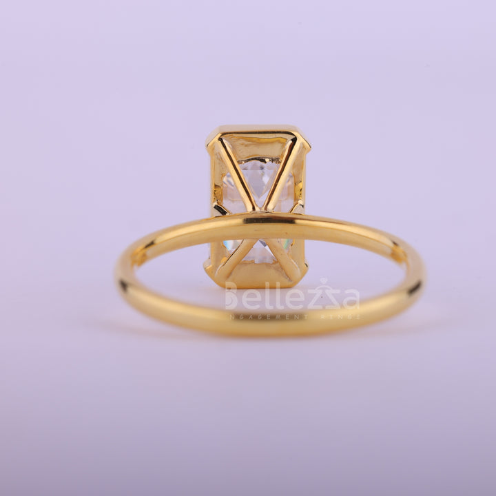 1.50CT Emerald Cut Half Bezel Set Solitaire Engagement Ring