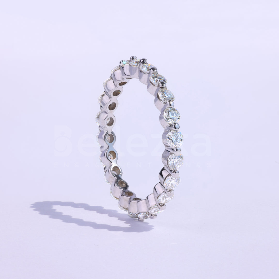 Round Brilliant Bubble Prong Moissanite Wedding Band - Ready to Ship