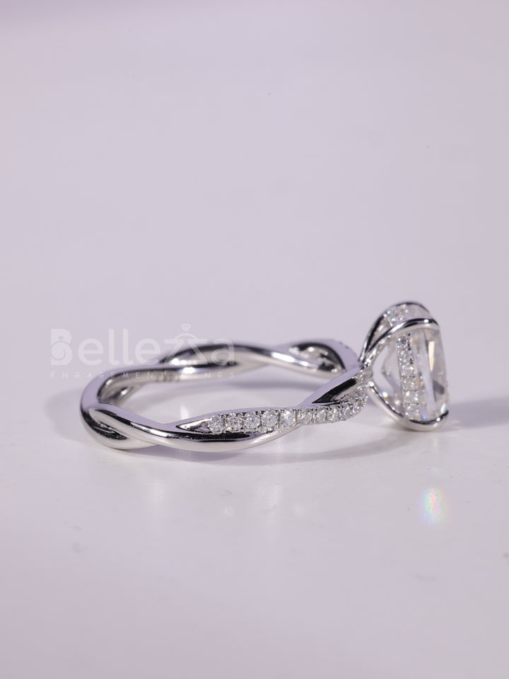 1.50CT-2.50CT Elongated Cushion Cut Twisted Pave Set Engagement Ring