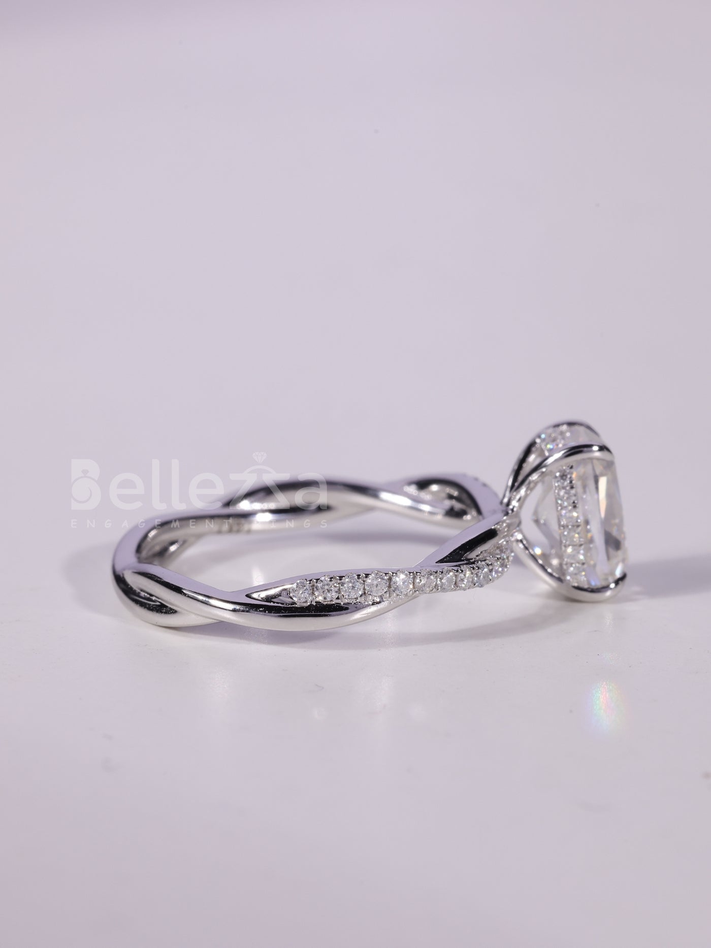 1.50CT-2.50CT Elongated Cushion Cut Twisted Pave Set Engagement Ring