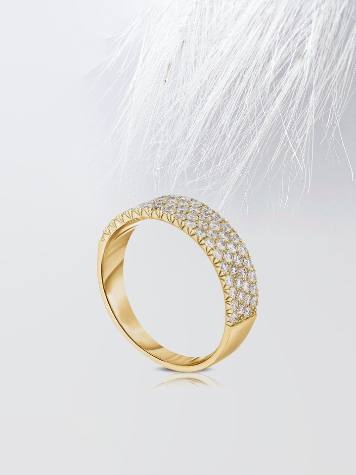 Round Cut Four Row Stackable Pave Diamond Wedding Band For Women
