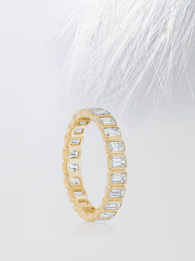 Emerald Cut Bezel Eternity Diamond Wedding Band For Women