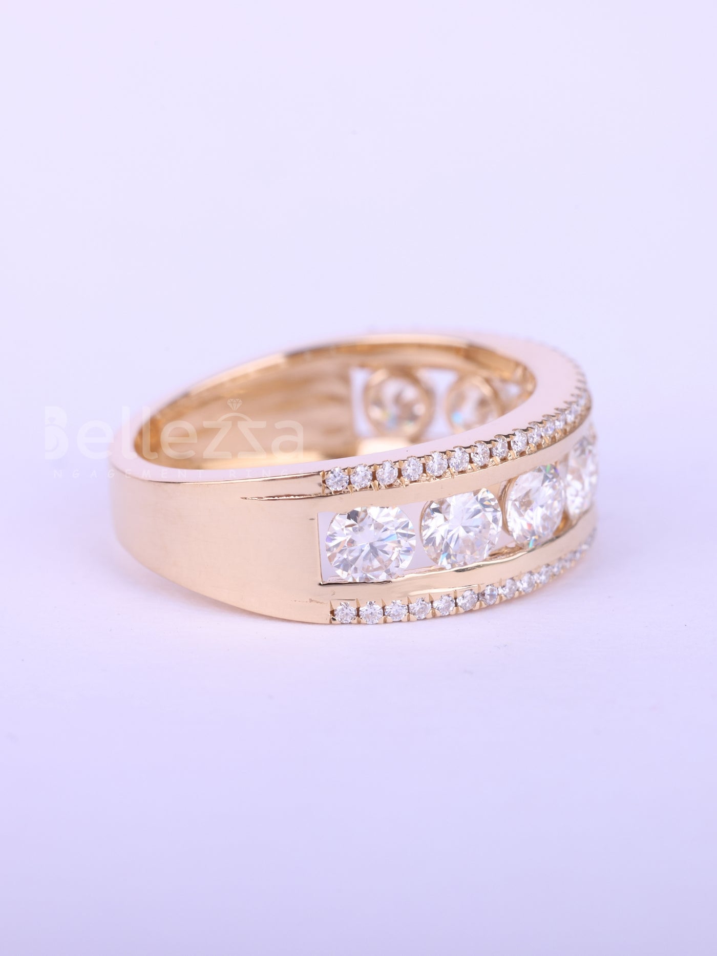 Round Cut Channel Set Half Eternity Wedding Band