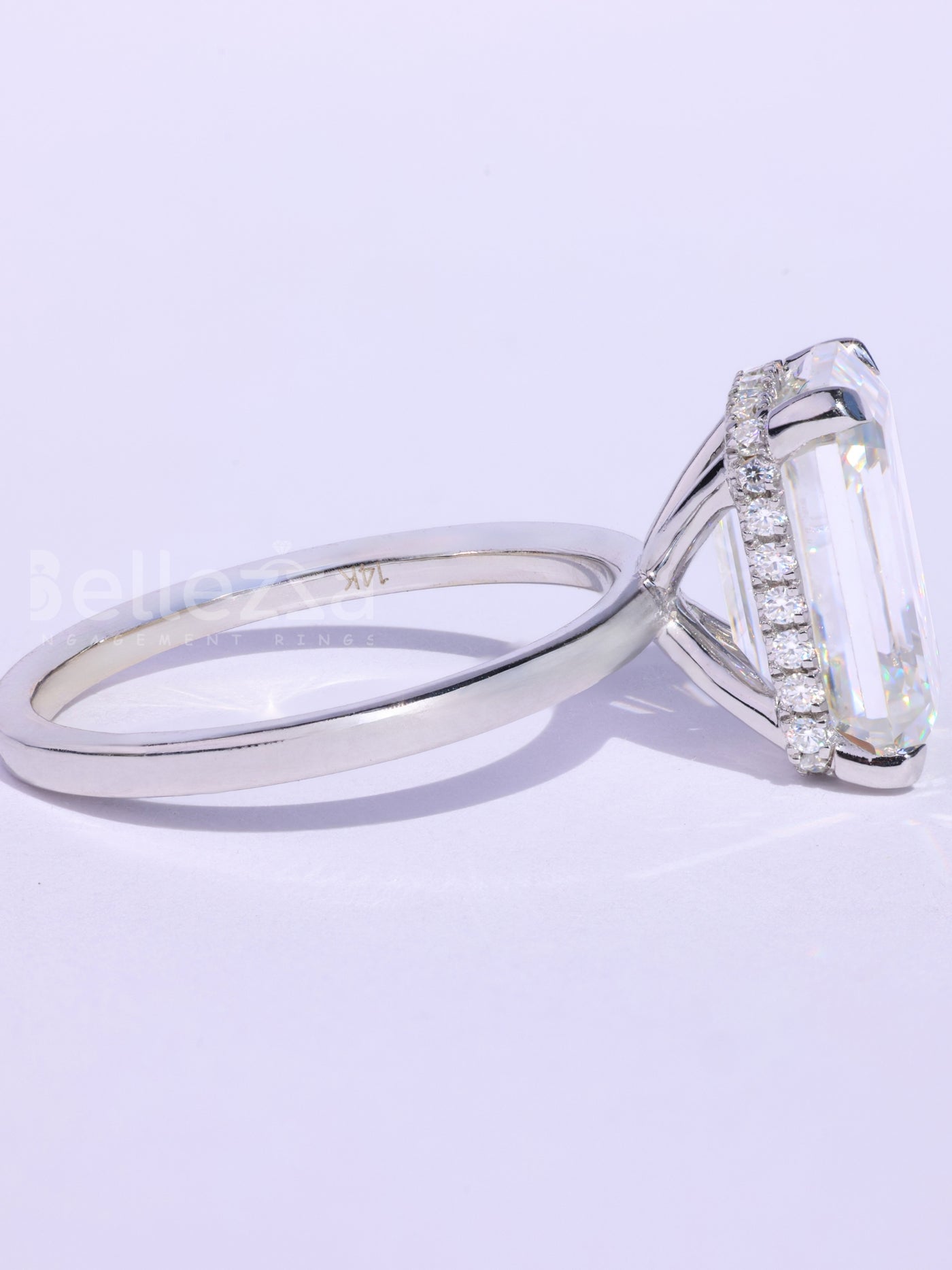 1.50CT Emerald Cut Hidden Halo Moissanite Engagement RIng