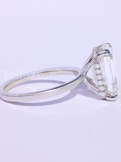 1.50CT Emerald Cut Hidden Halo Moissanite Engagement RIng