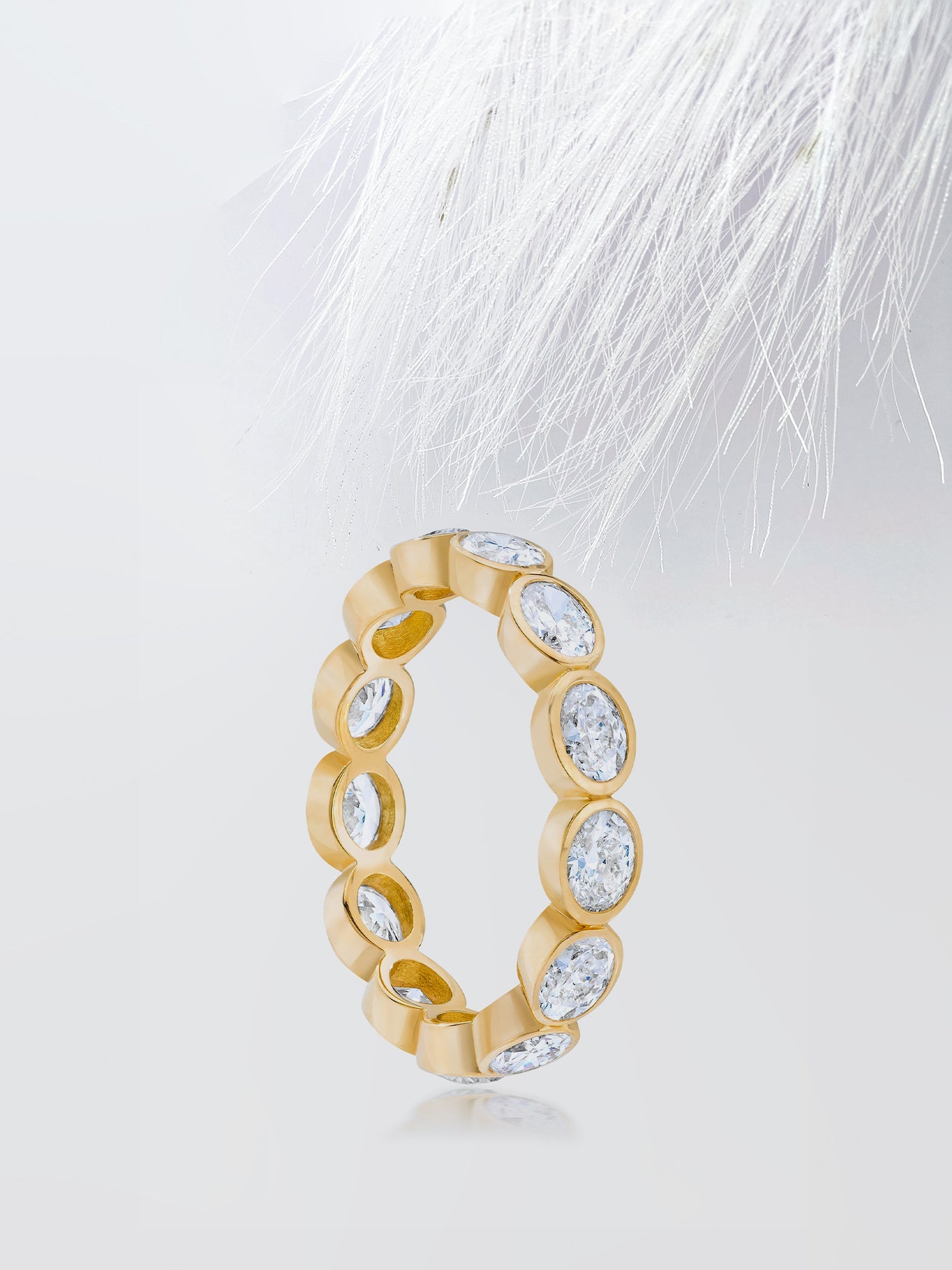 Oval Cut Bezel Diamond Wedding Band For Women