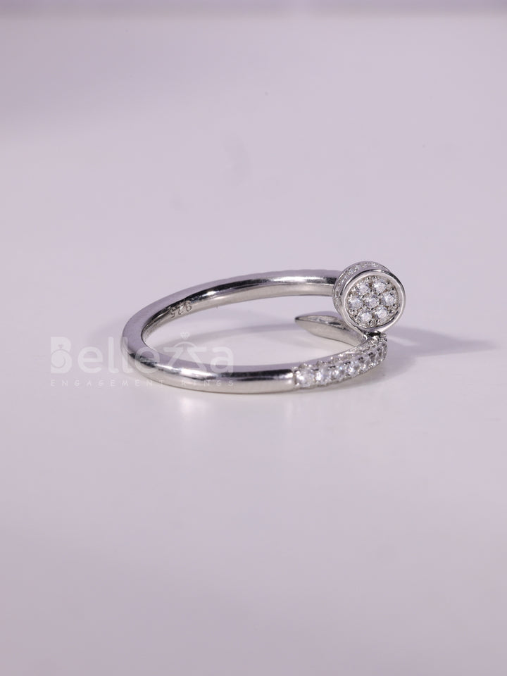 0.60TCW Round Cut Cluster Diamond Nail Screw Design Ring