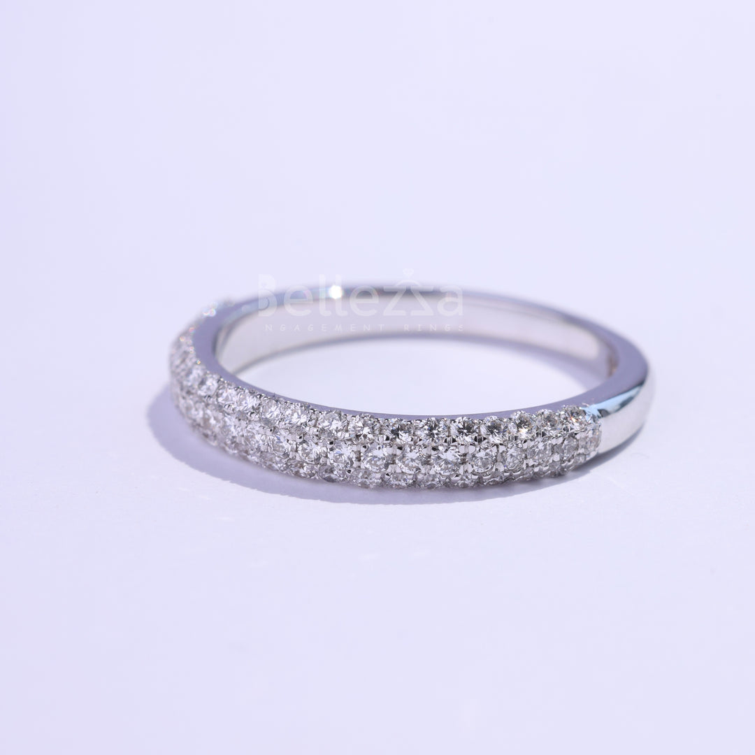 Round Cut Three Side Pave Setting Moissanite Wedding Band