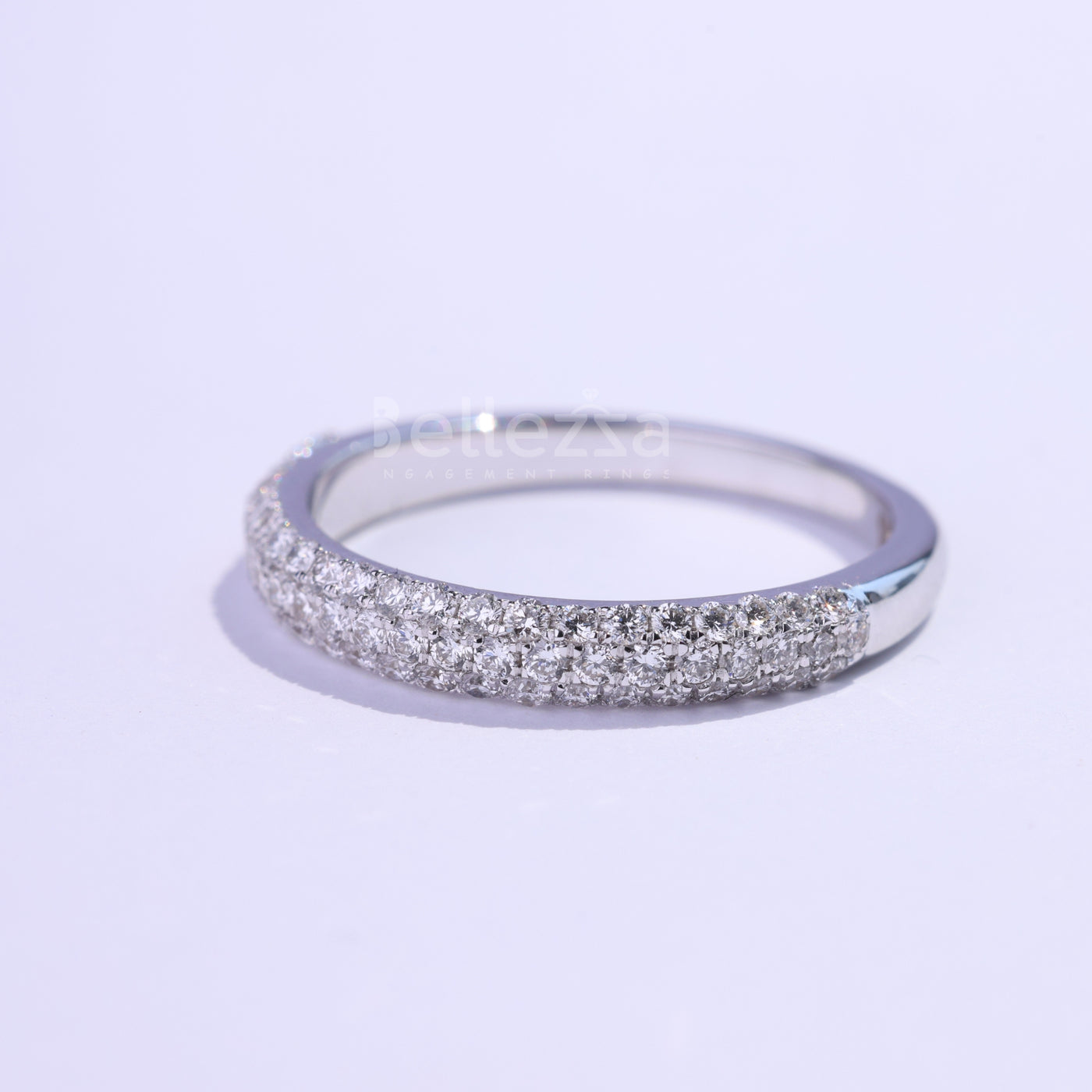 Round Cut Three Side Pave Setting Moissanite Wedding Band