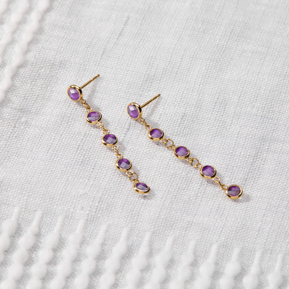 1.25 TCW Round Amethyst Moissanite February Birthstone Dangle Earrings