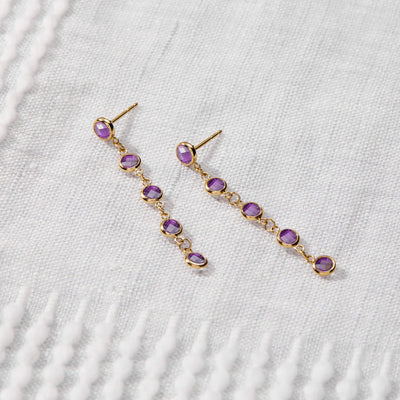 1.25 TCW Round Amethyst Moissanite February Birthstone Dangle Earrings