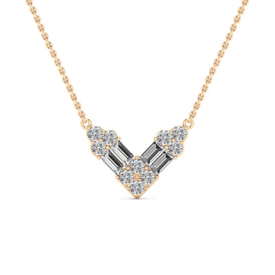 Round & Baguette Cut Diamond Moissanite V Shape Necklace For Women