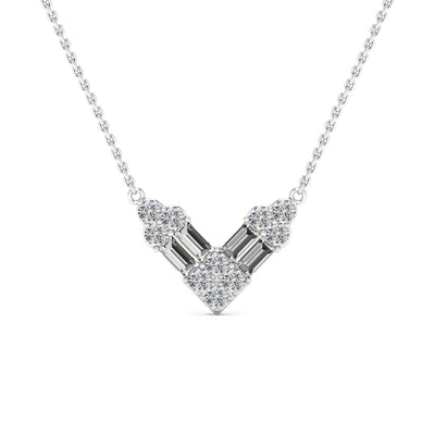 Round & Baguette Cut Diamond Moissanite V Shape Necklace For Women