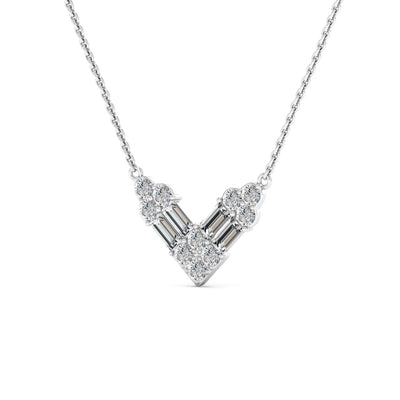 Round & Baguette Cut Diamond Moissanite V Shape Necklace For Women