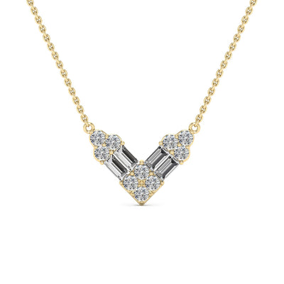 Round & Baguette Cut Diamond Moissanite V Shape Necklace For Women