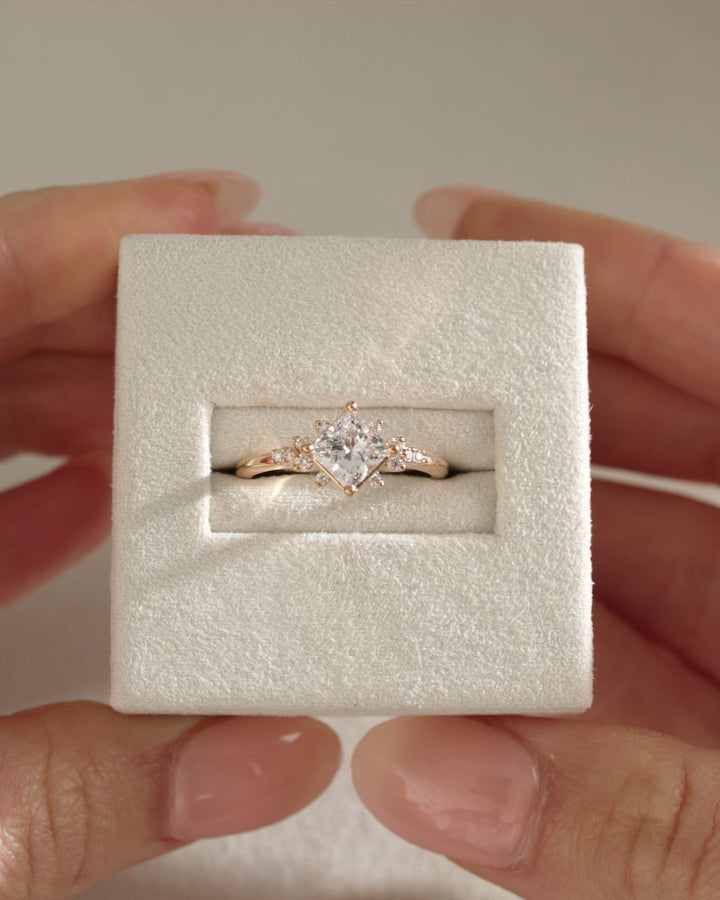 1.0 CT Princess Cut Cluster Diamond Moissanite Engagement Ring