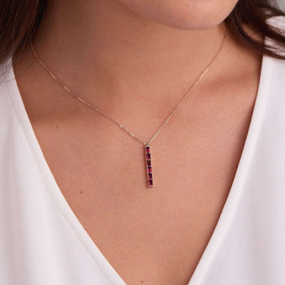 0.84TCW Baguette Cut Ruby Moissanite July Birthstone Necklace