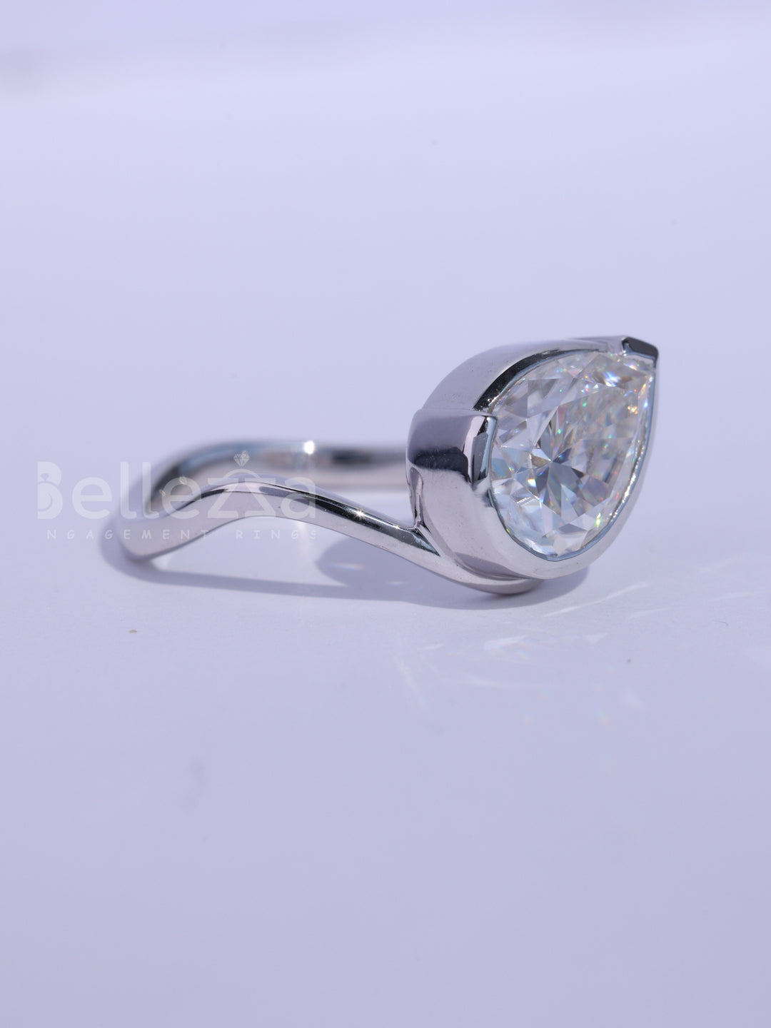 1.50CT Pear Cut Bezel Setting Curved Moissanite Engagement Ring