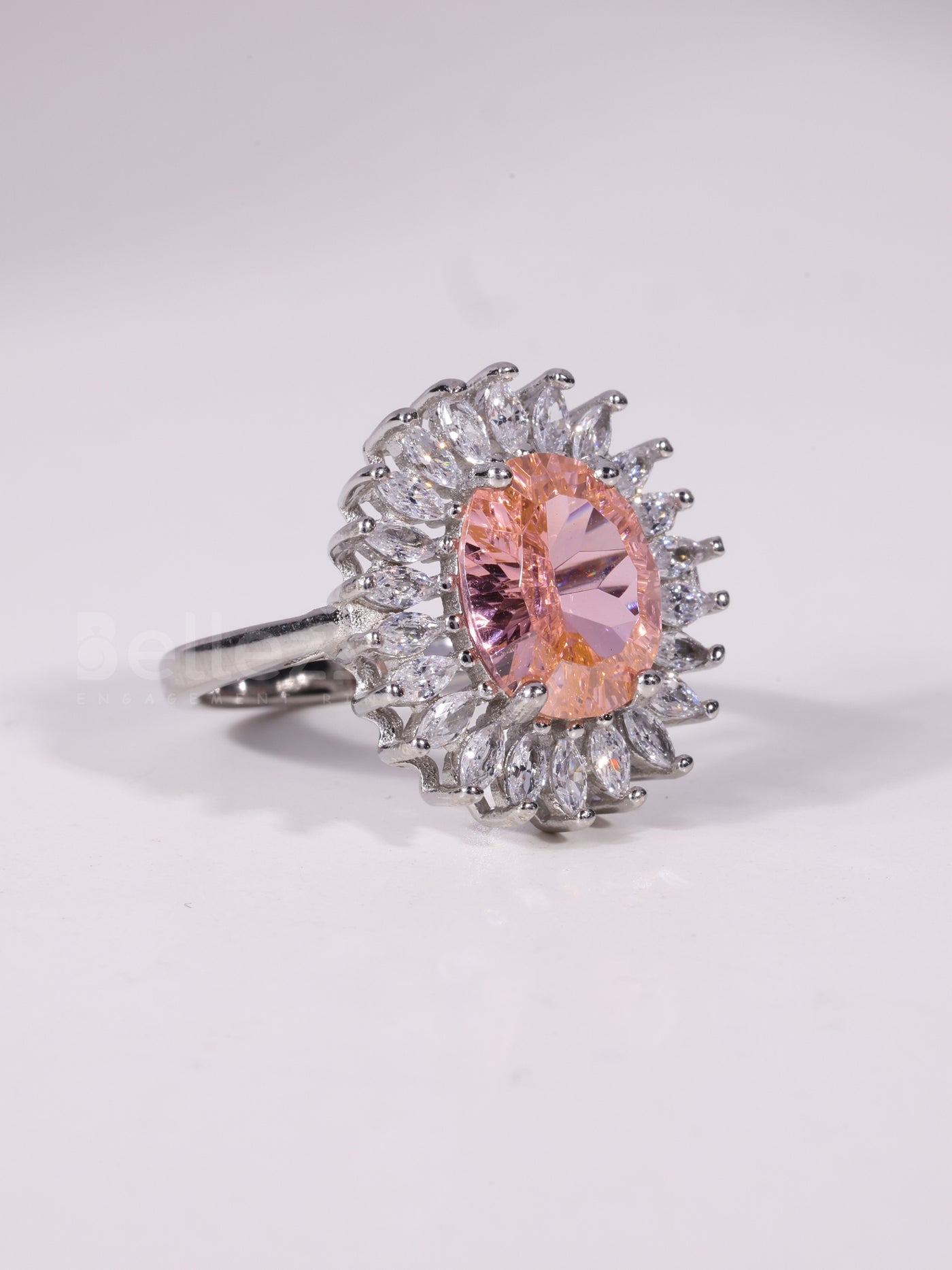 1.50CT-2.50CT Oval Cut Orangy Pink Cluster Diamond Engagement Ring