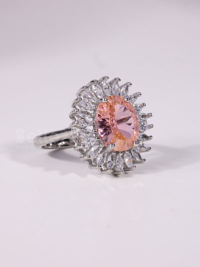 1.50CT-2.50CT Oval Cut Orangy Pink Cluster Diamond Engagement Ring