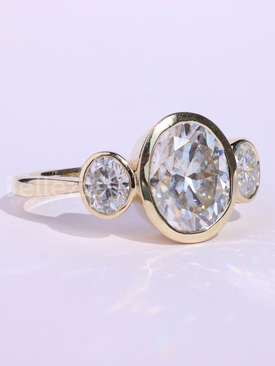 1.0CT Oval Cut Bezel Setting Three Stone Engagement Ring