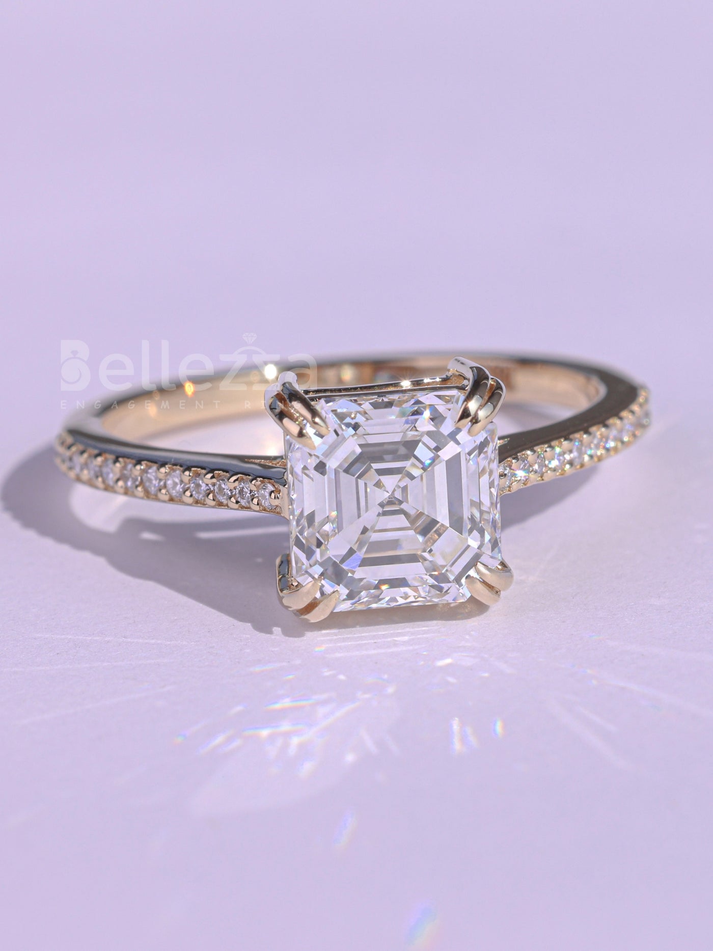 1.0CT Asscher Cut Pave Setting Moissanite Engagement Ring