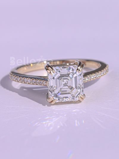 1.0CT Asscher Cut Pave Setting Moissanite Engagement Ring