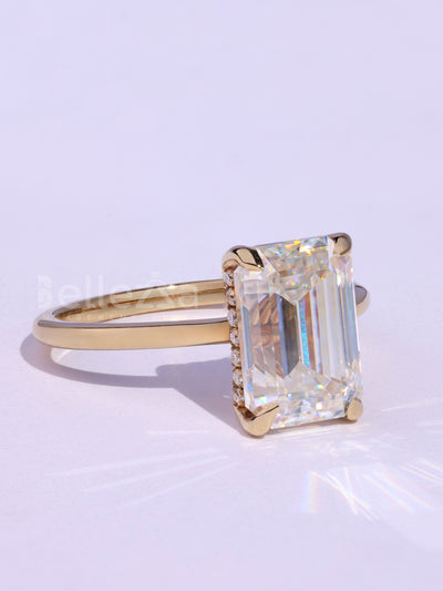 1.0CT Emerald Cut Hidden Halo Moissanie Timeless Engagement Ring