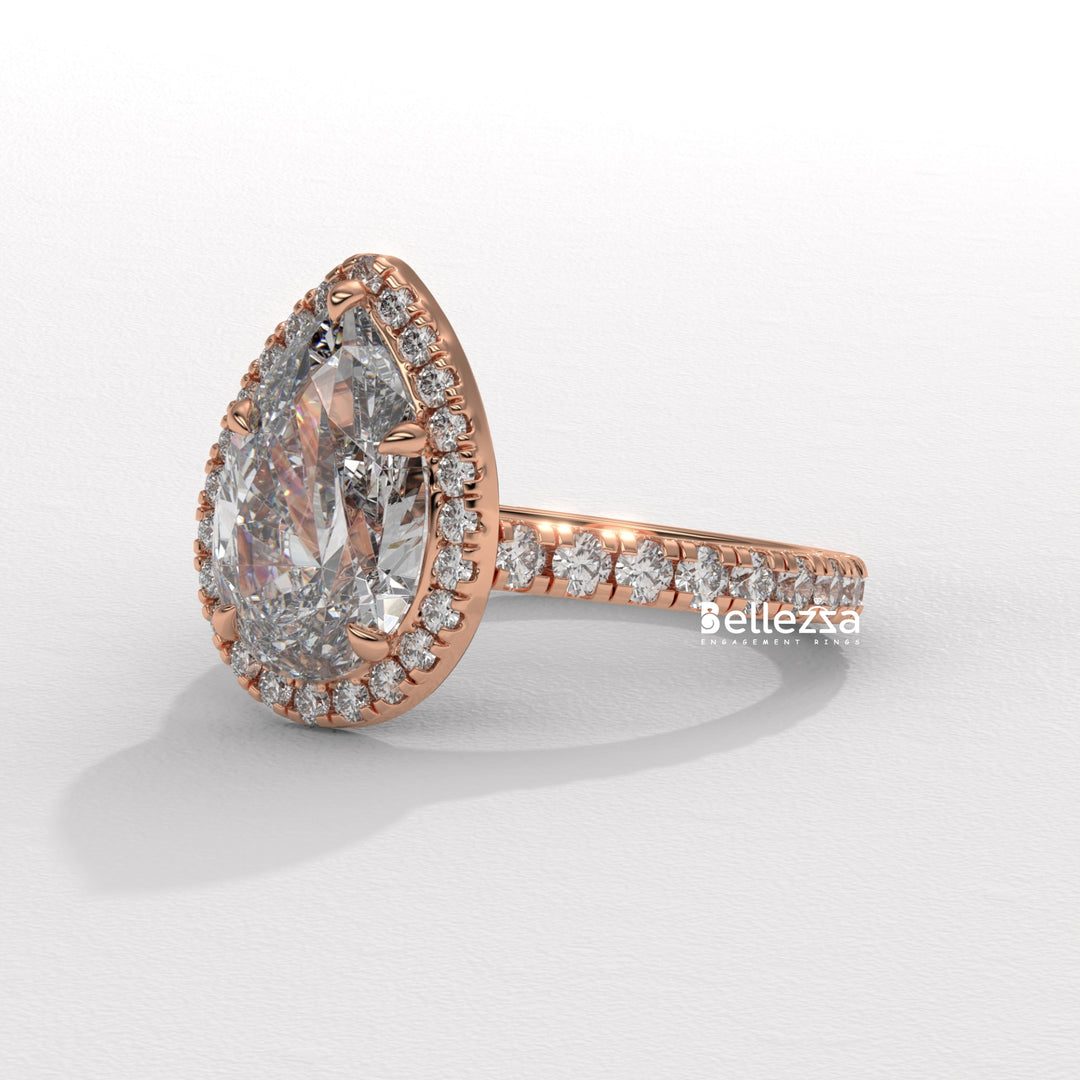 1.50-2.50CT Pear Cut CVD Diamond Halo Pave Setting Engagement Ring