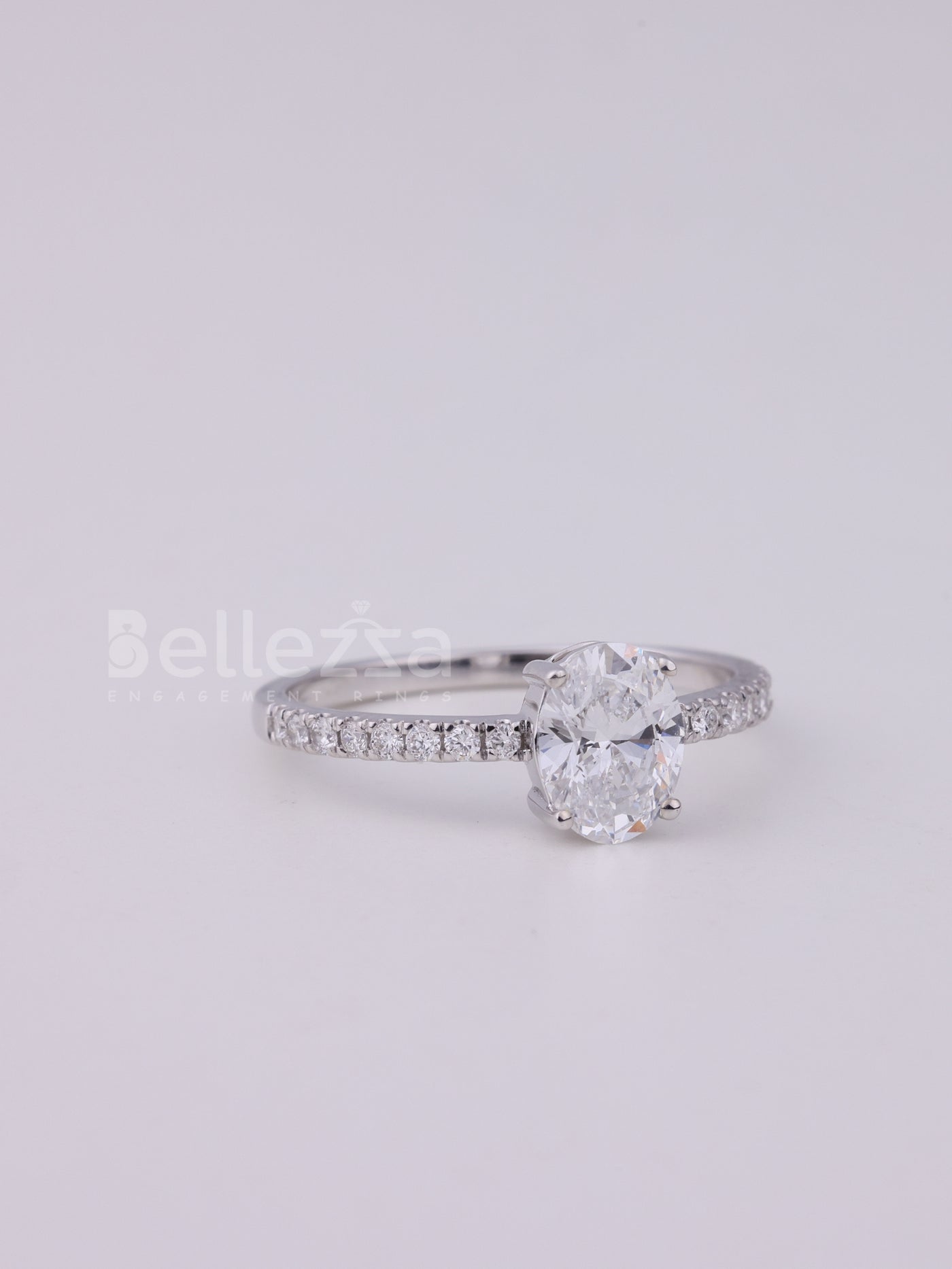 1.0CT Oval Cut Pave Setting Moissanite Engagement Ring