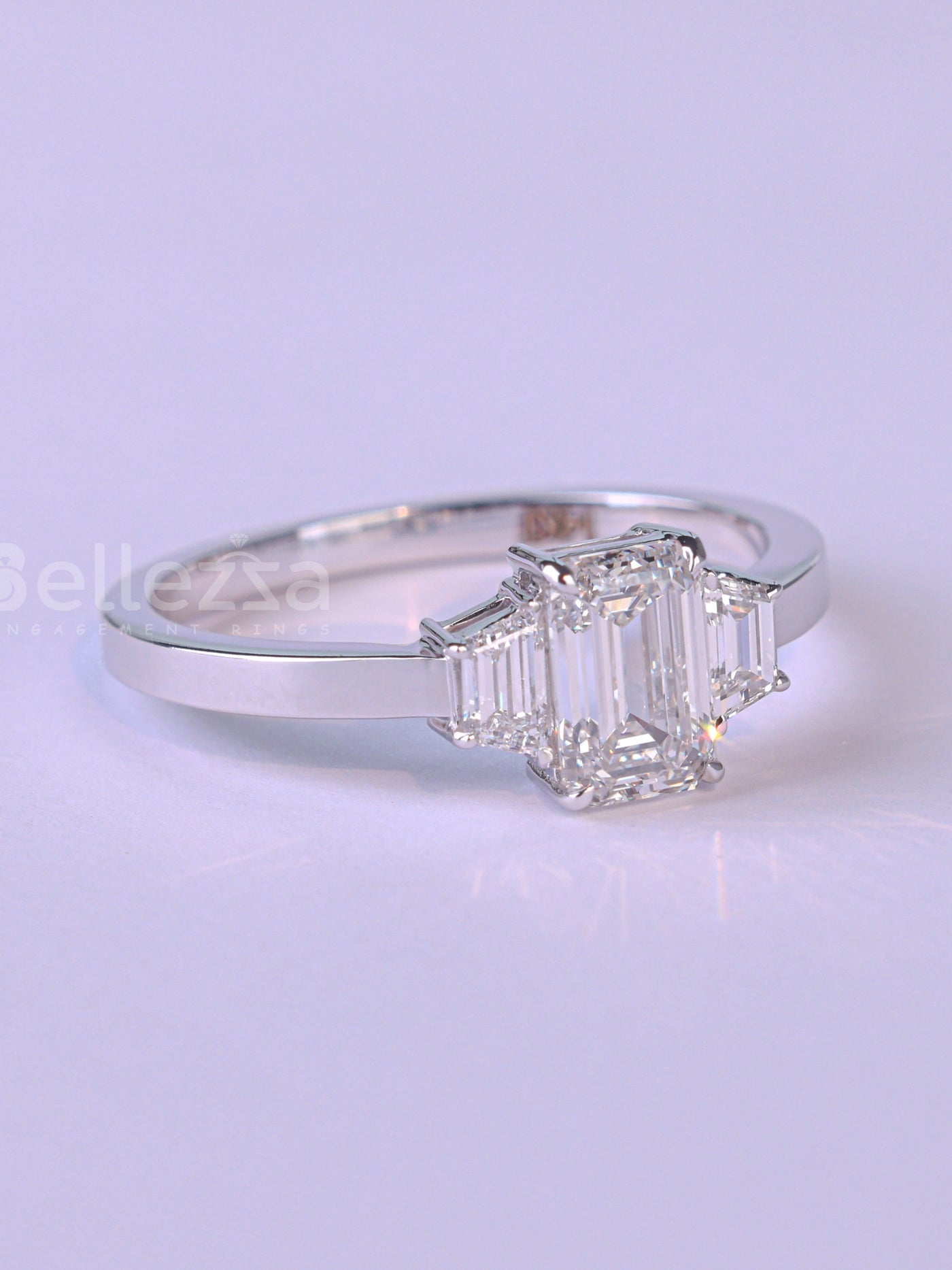2.0CT Emerald Cut Diamond Three Stone Moissanite Engagement Ring