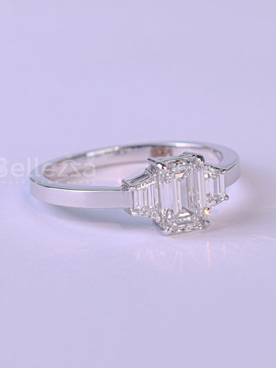 2.0CT Emerald Cut Diamond Three Stone Moissanite Engagement Ring