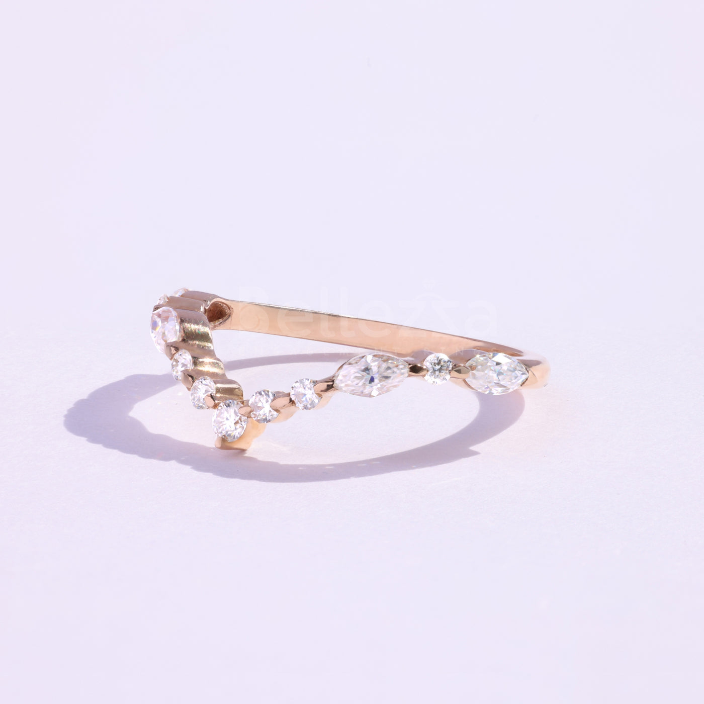 Marquise & Round Cut Curved Wedding Band - Ready to Ship