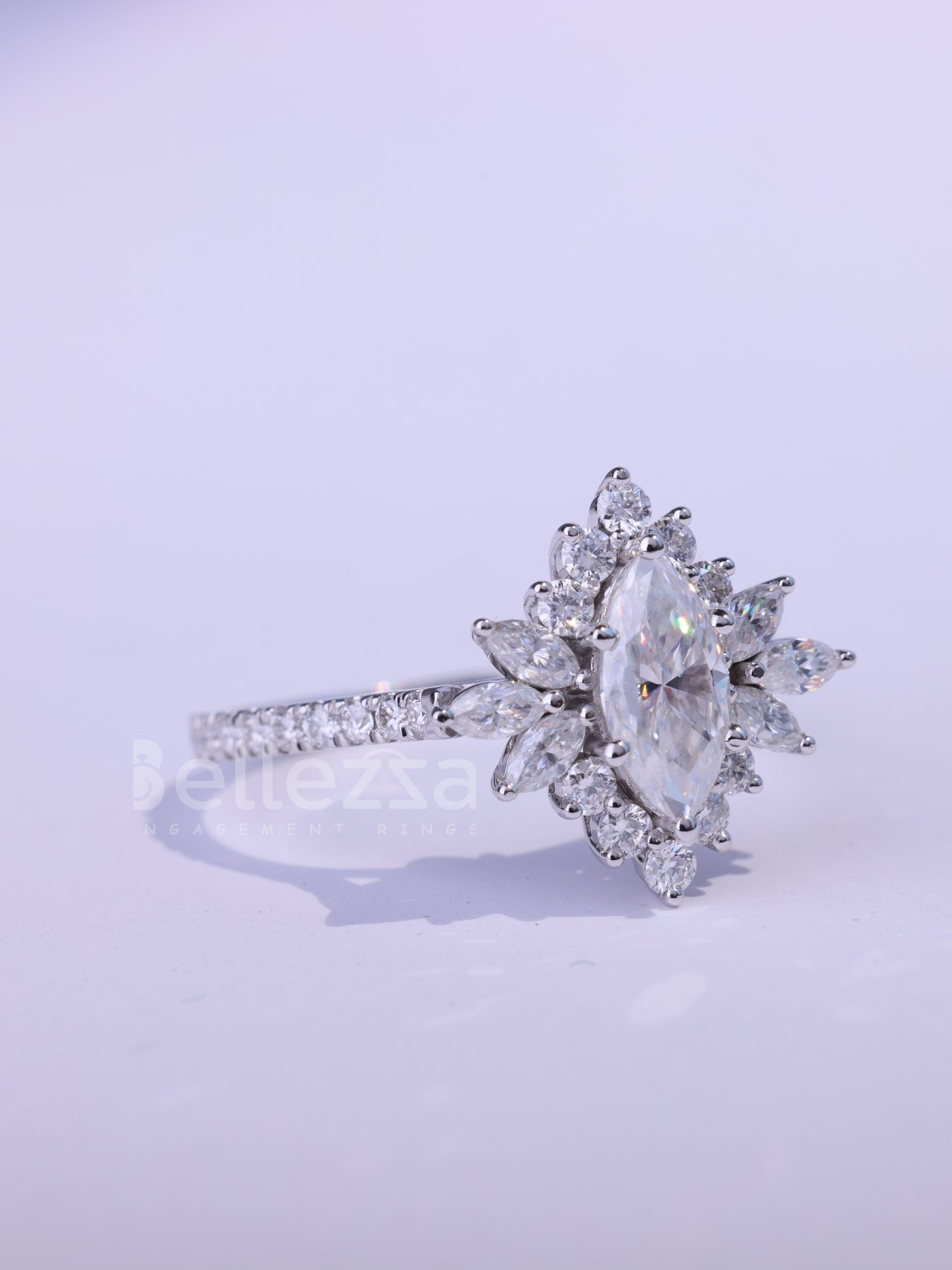 1.0CT-2.0CT Marquise cut Cluster Diamond Moissanite Engagement Ring