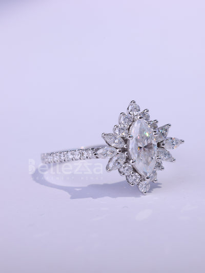 1.0CT-2.0CT Marquise cut Cluster Diamond Moissanite Engagement Ring