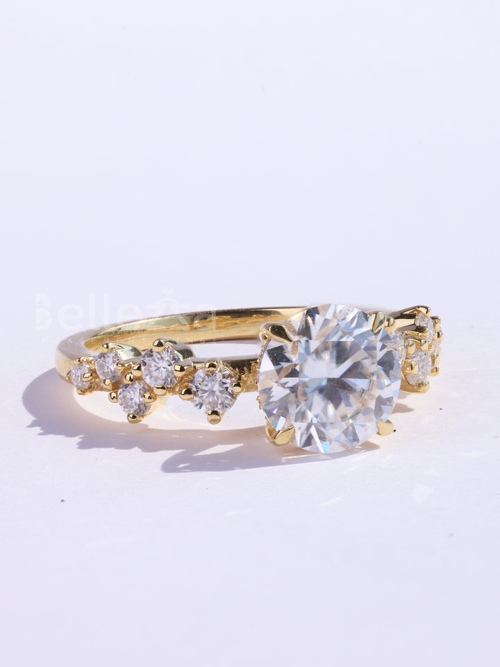 1.0CT Round Cut Cluster Diamond Moissanite Engagement Ring