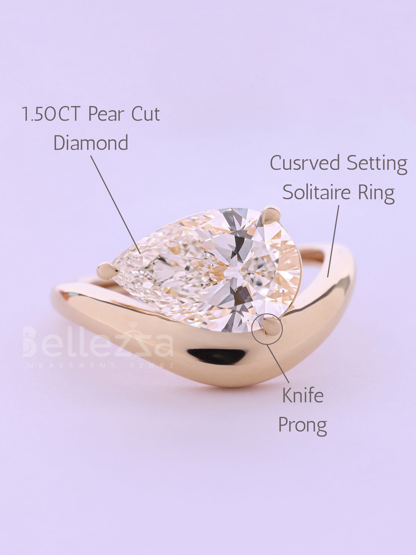 2.0CT East-West Pear Cut Curved Moissanite Solitaire Engagement Ring