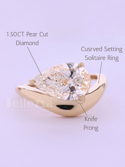 2.0CT East-West Pear Cut Curved Moissanite Solitaire Engagement Ring