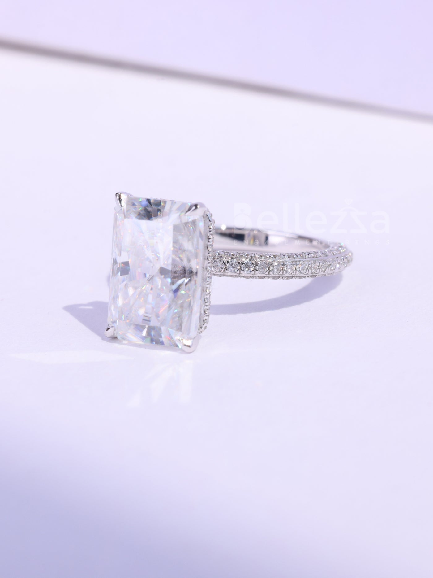 3.0CT Radiant Cut Three Side Pave Setting Moissanite Engagement Ring