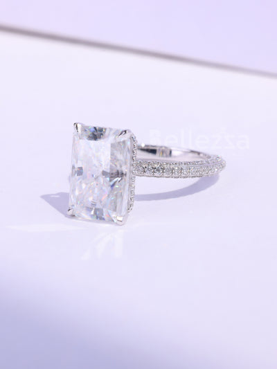 3.0CT Radiant Cut Three Side Pave Setting Moissanite Engagement Ring