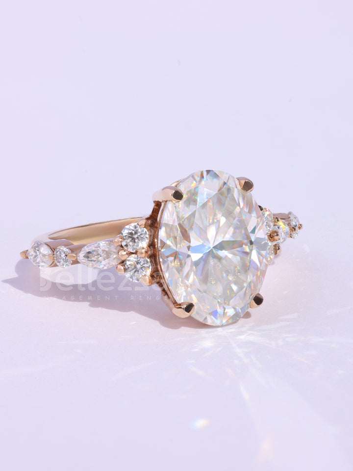 2.0CT Oval Cut Cluster Diamond Moissanite Engagement Ring