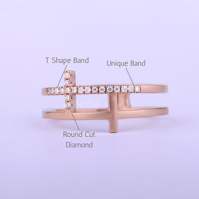 Round Cut Diamond T Shape Moissanite Wedding Band