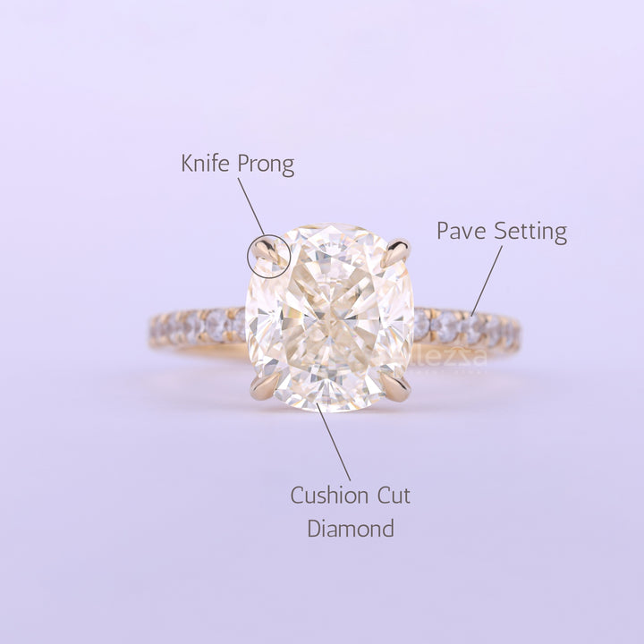 1.0CT Cushion Cut Pave Setting Moissanite Engagement Ring