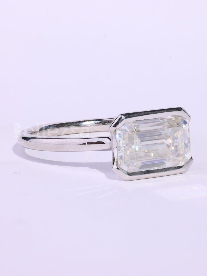 1.50CT East-West Emerald Cut Solitaire Moissanite Engagement Ring