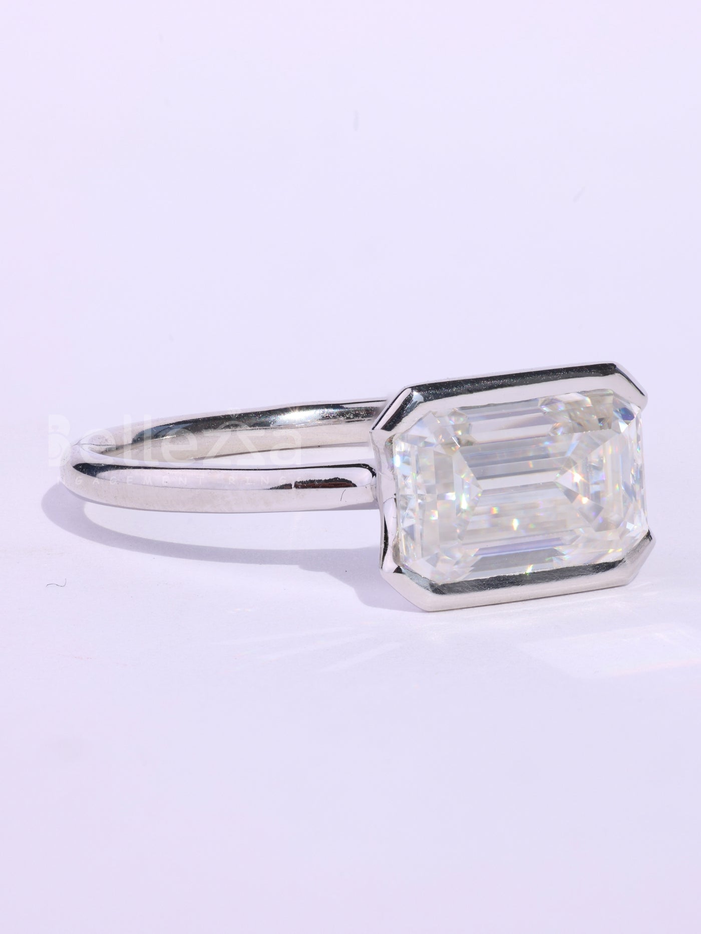 1.50CT East-West Emerald Cut Solitaire Moissanite Engagement Ring