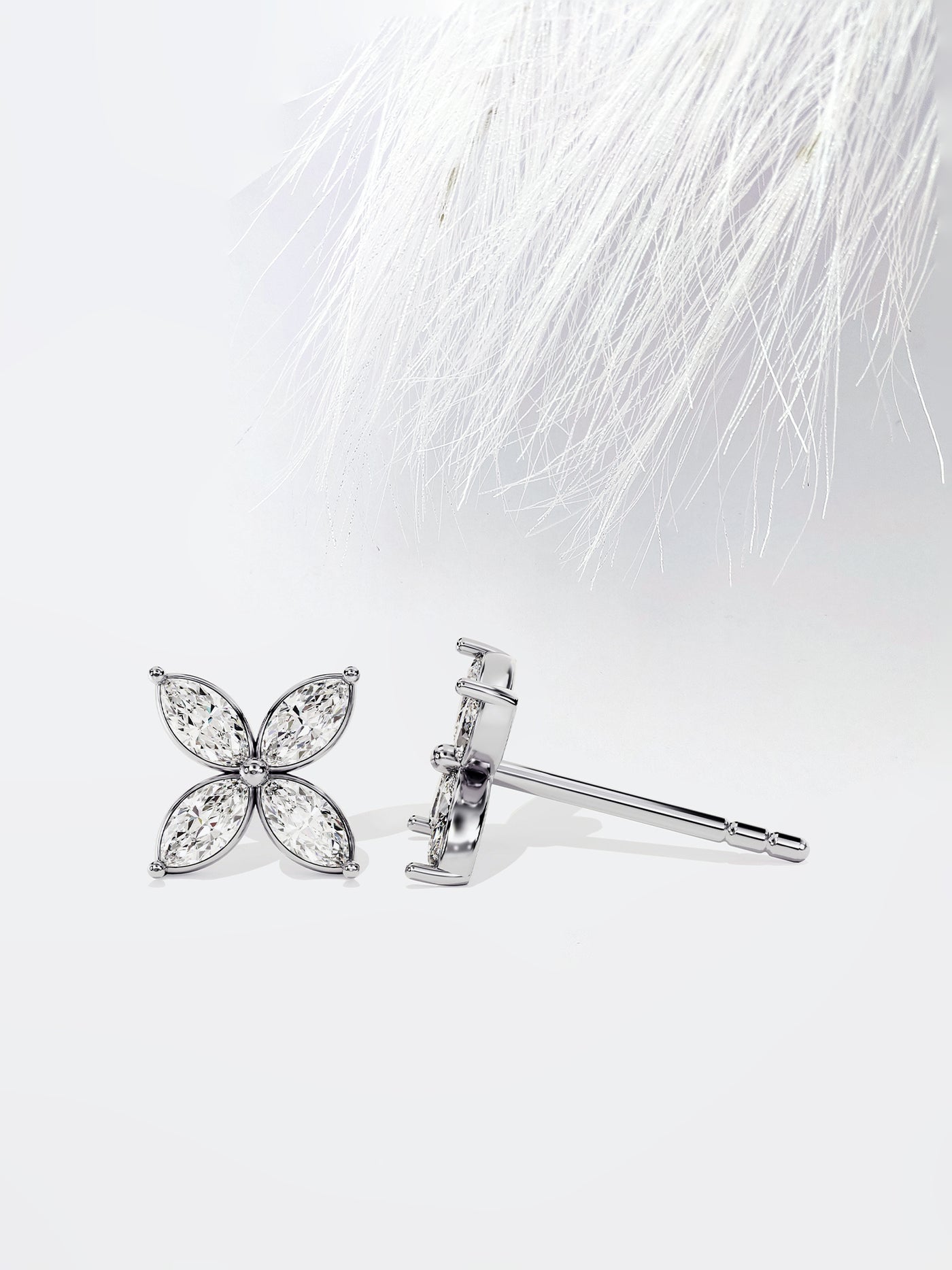 Marquise Cut Clover Moissanite Stud Diamond Earrings For Women