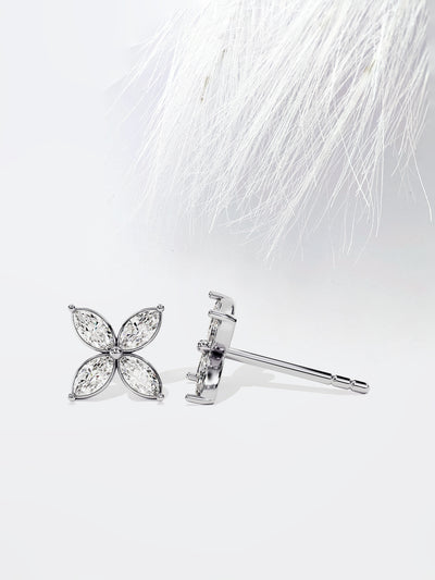 Marquise Cut Clover Moissanite Stud Diamond Earrings For Women