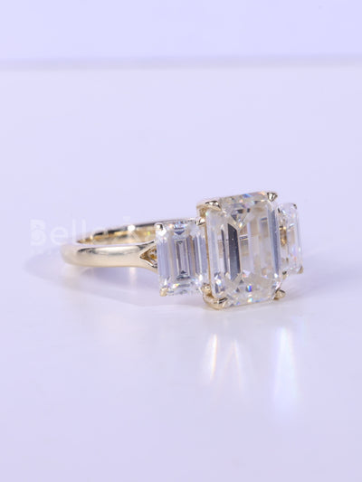 2.0CT-3.0CT Emerald Cut Three Stone Moissanite Engagement Ring